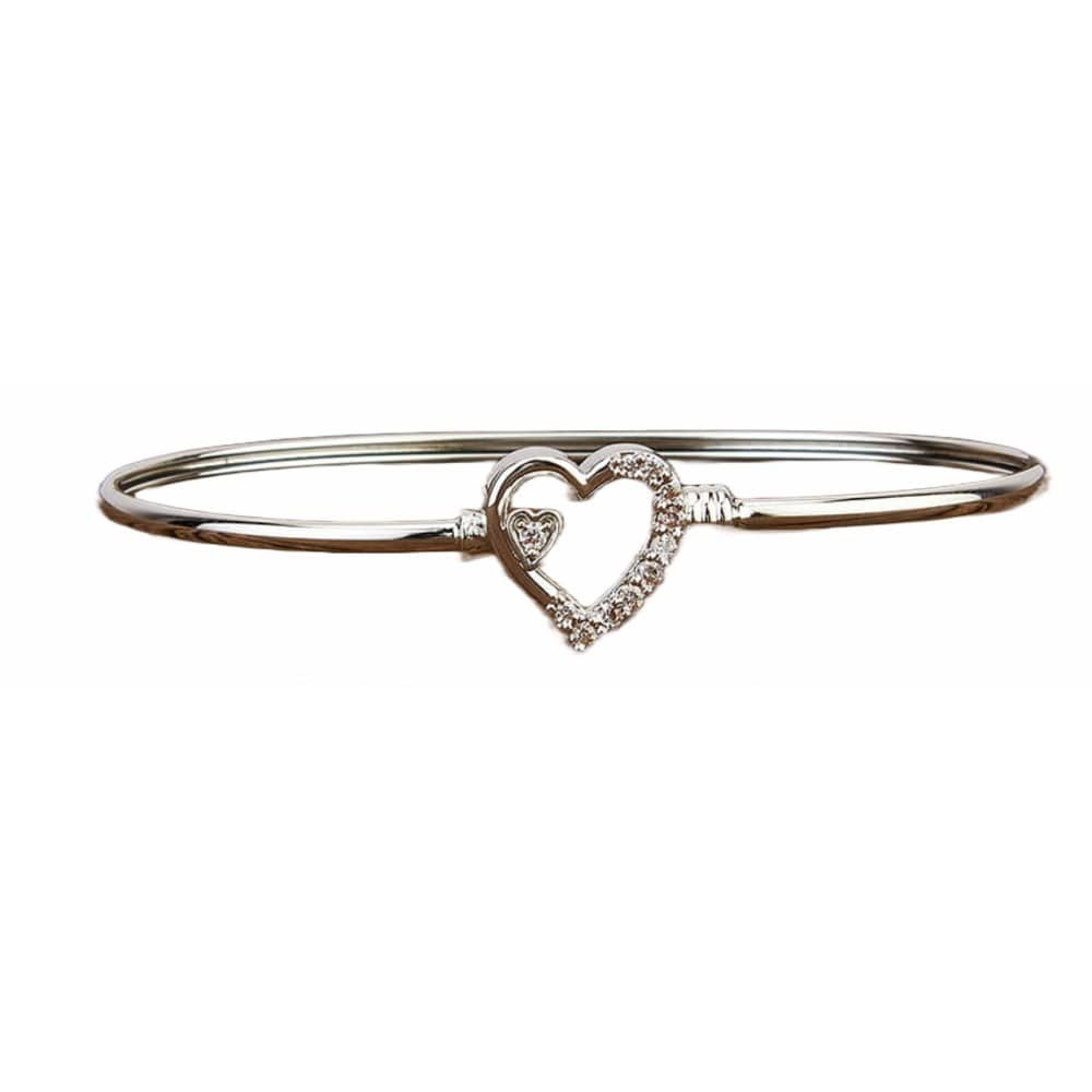 Diamond Heart Bangle Bracelet Sterling Silver
