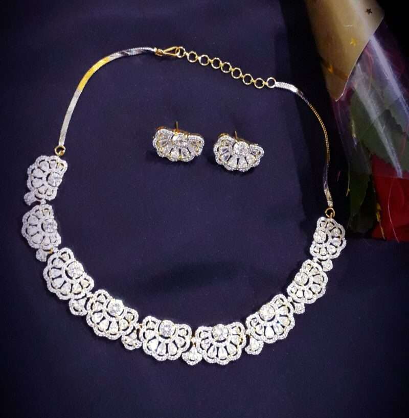 American Diamond Floral Design Necklace Set