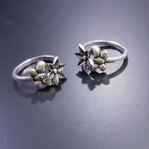 Oxidised Silver Floral Butterfly Toe Ring Set