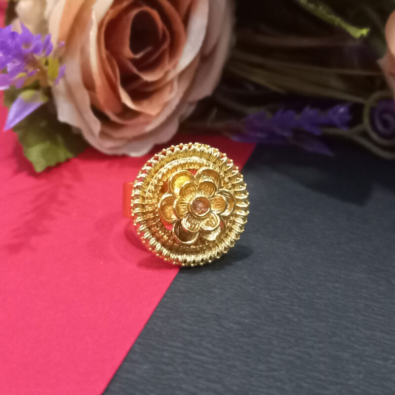 Antique Floral Adjustable Golden Plated Ring