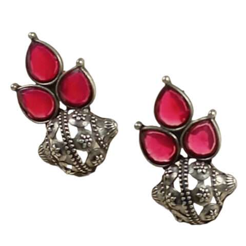 Silver look a like Floral Ruby Stud Earring