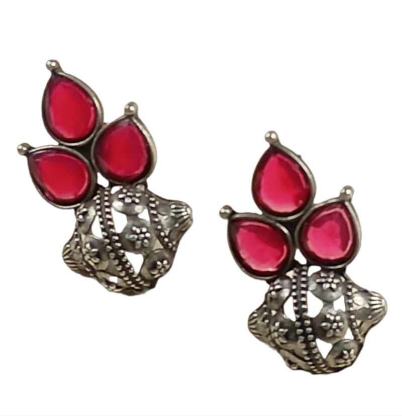 Silver look a like Floral Ruby Stud Earring