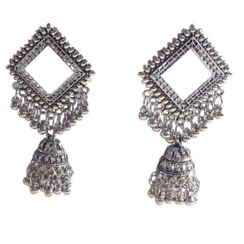 Ethnic Oxidised Silver Jhumka with Ghungroo Charm Earring for Women
