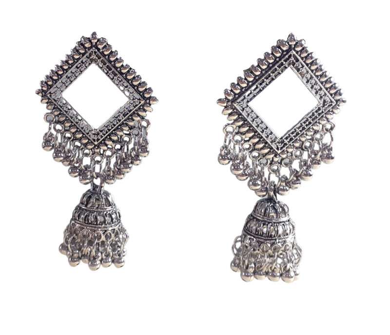 Ethnic Oxidised Silver Jhumka with Ghungroo Charm Earring for Women