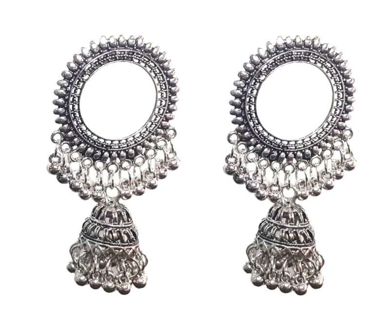 Ethnic Oxidised Silver Jhumka with Ghungroo Charm Earring