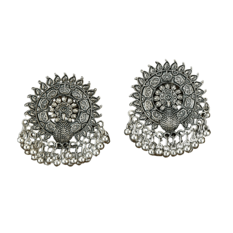 Oxidised Silver Peacock Ghungroo Earring for Women