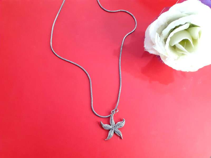 Oxidised Silver Star Shape Chain Pendant for Women