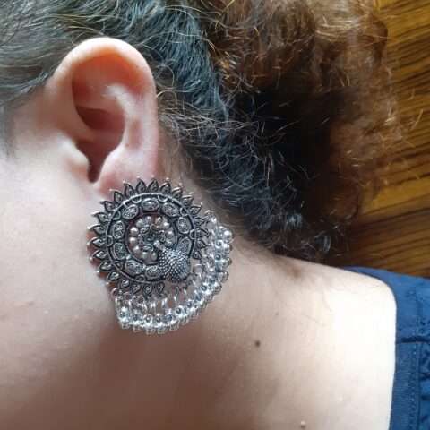 Oxidised Silver Peacock Ghungroo Earring for Women