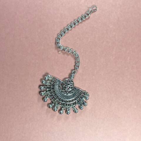 Traditional Oxidised Silver Chand Maangtika for Women