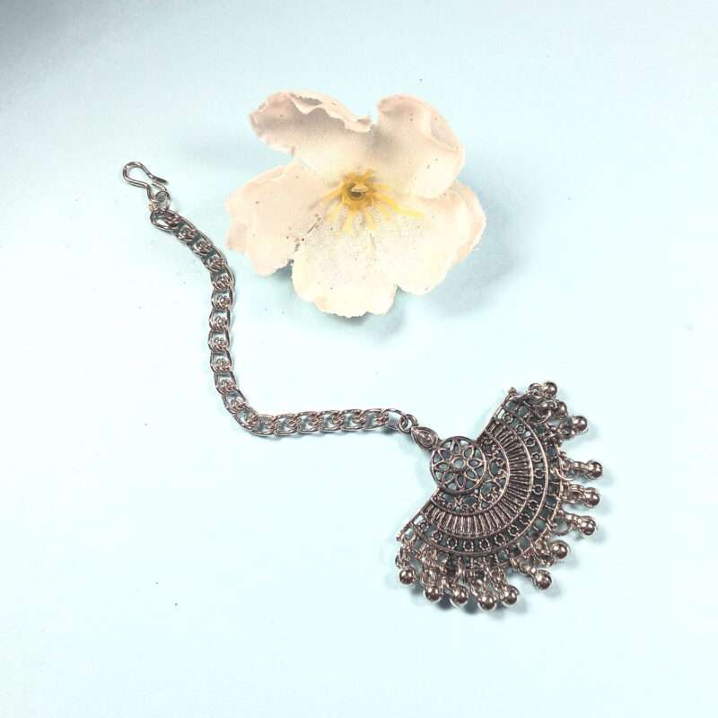 Traditional Oxidised Silver Chand Maangtika for Women
