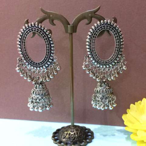 Ethnic Oxidised Silver Afgani Jhumka Earring for Women