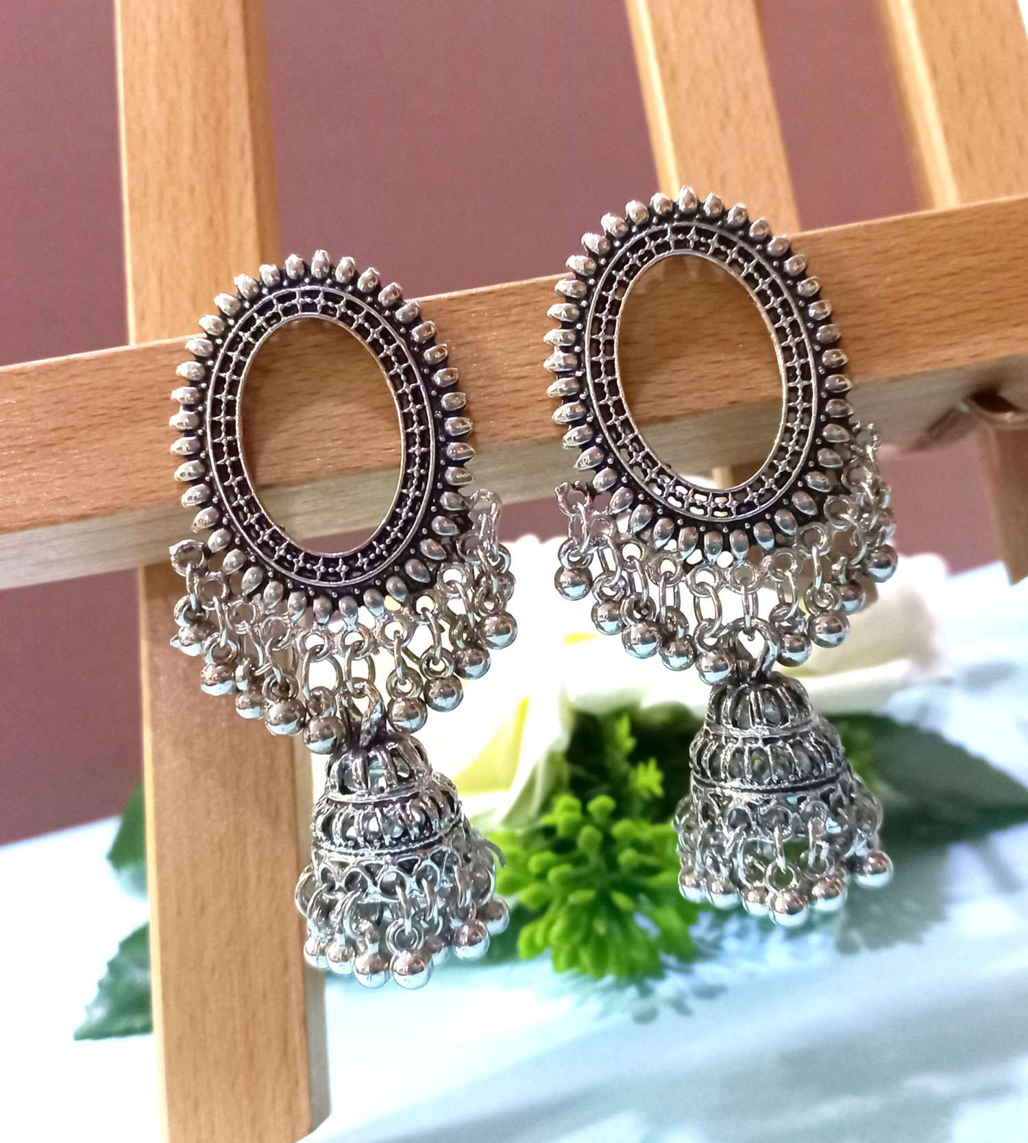 Silver Oxidized Designer Jhumka Earrings – AryaFashions
