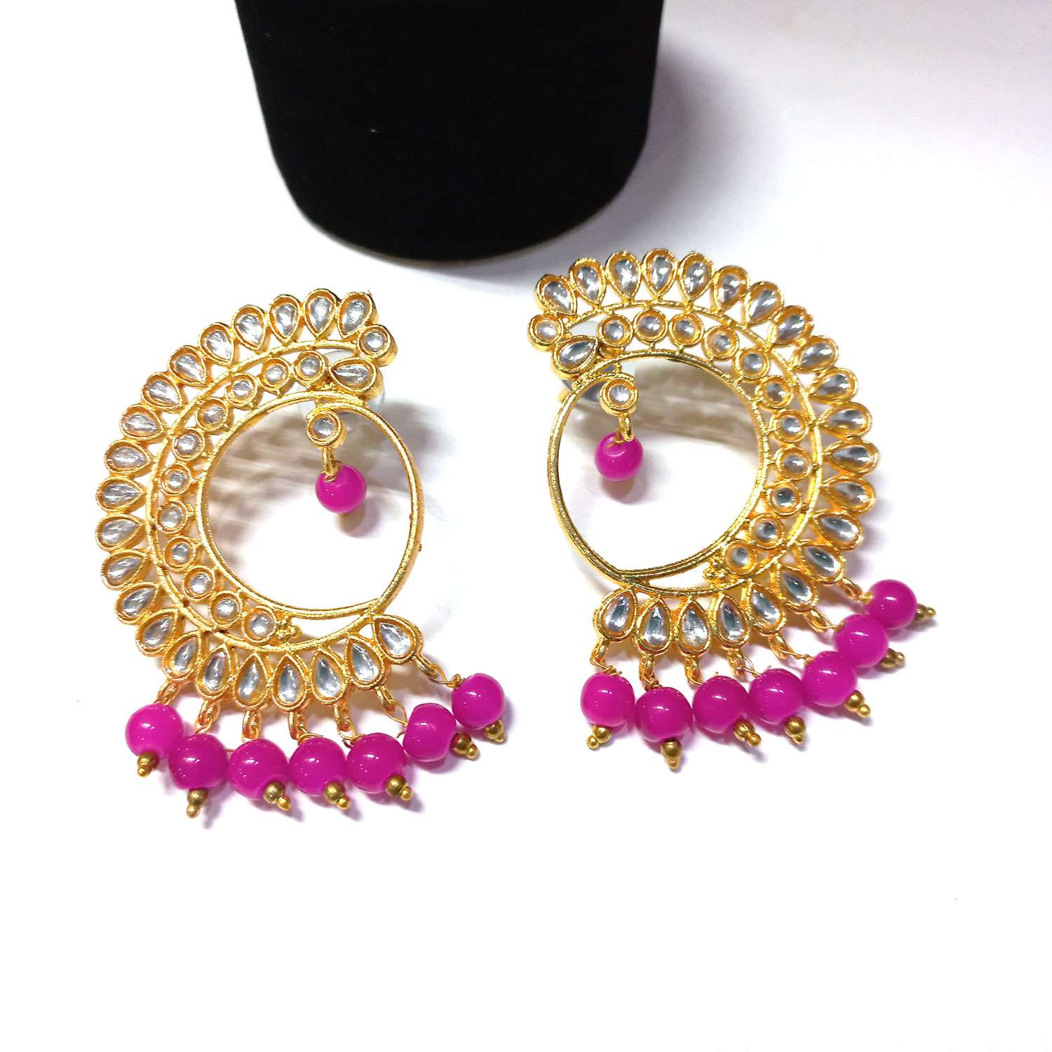 DESI COLOUR Pink Gold-Toned Handcrafted Circular Drop Earrings – Desi Colour