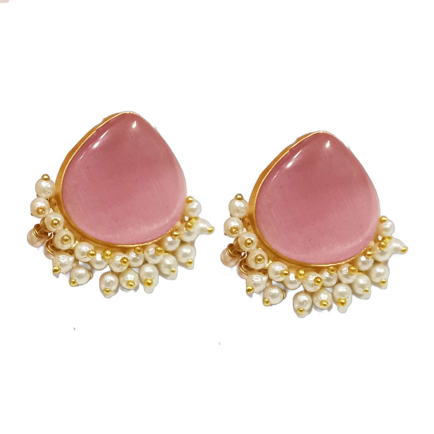 Pink and gold flower hoop earrings | American Diamond Luxury party Flo –  Indian Designs