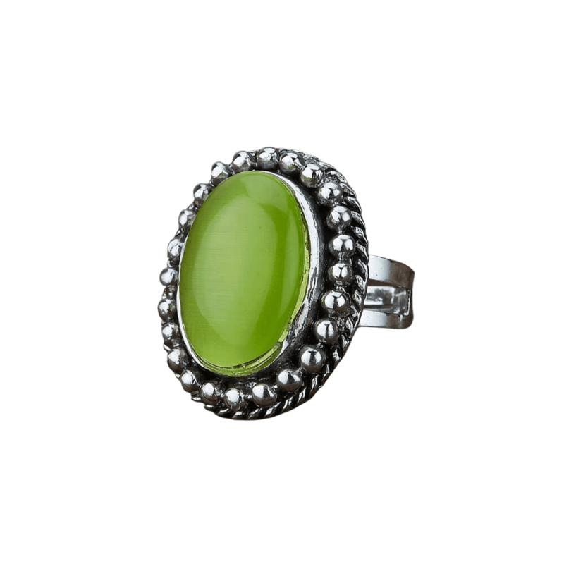 Oxidised Silver Adjustable Ring with Mint Stone for Women and Girls