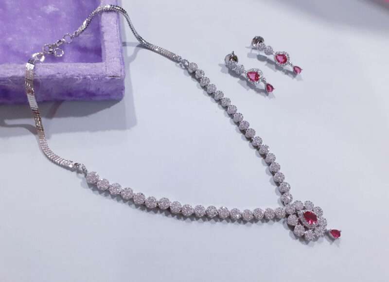 Sleek American Diamond Ruby Necklace Set for Women