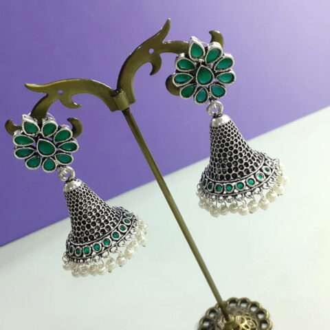 Oxidised Silver Cone Jhumka Earring for Women