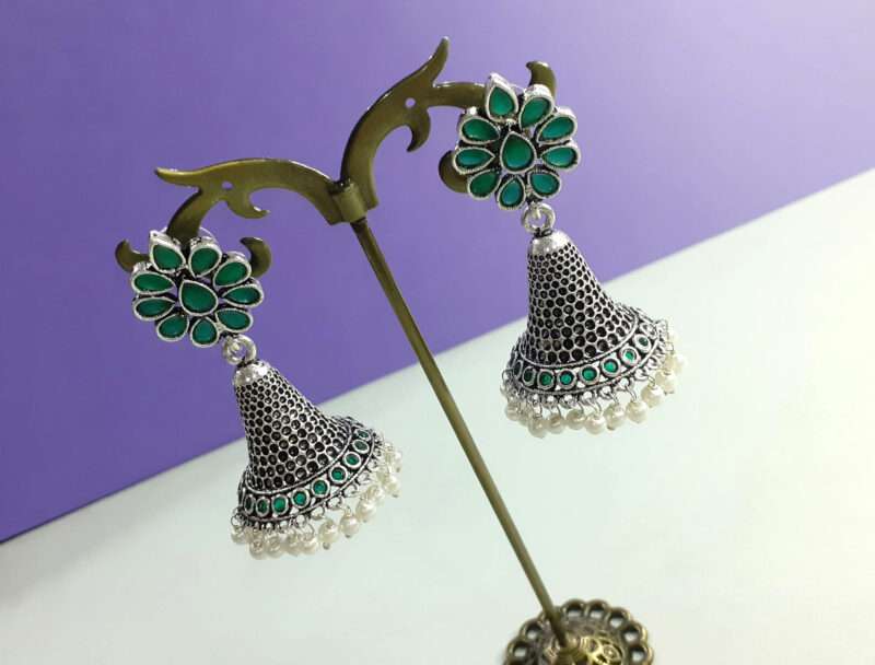 Oxidised Silver Cone Jhumka Earring for Women