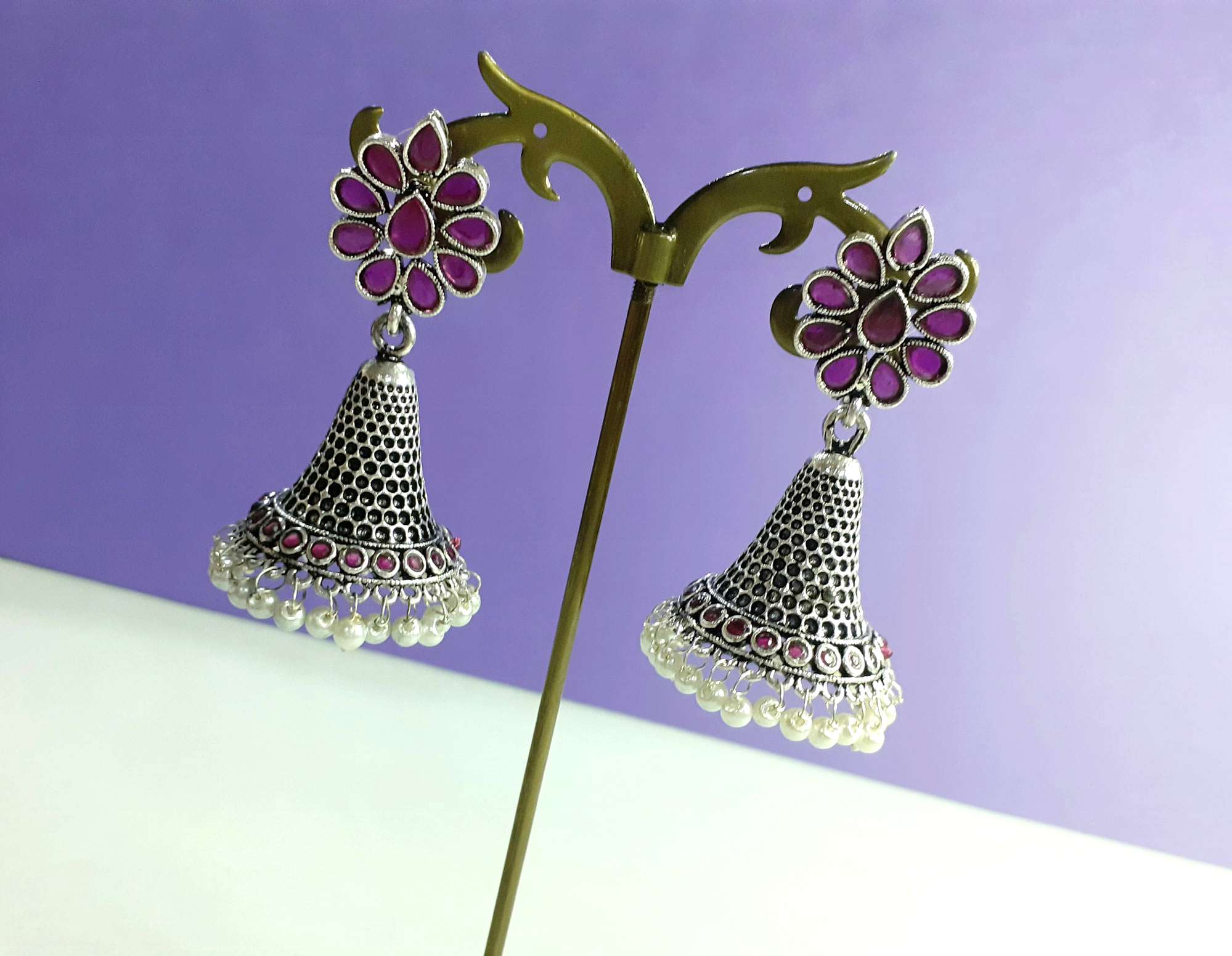 Indian Jewelry/ Silver Indian Chand Balli Round jhumka wedding Earrings |  eBay
