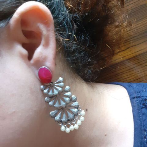Ruby Stone Floral Oxidised Earring