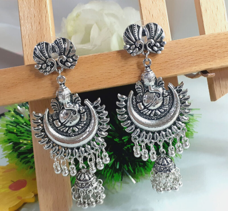 Oxidised Silver Lord Ganesha Drop Earrings
