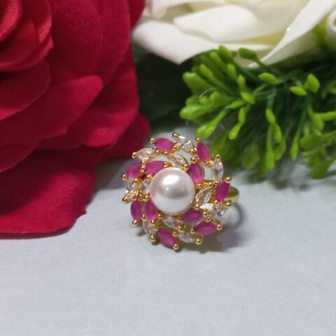 CZ Floral Ring in Gold Plating