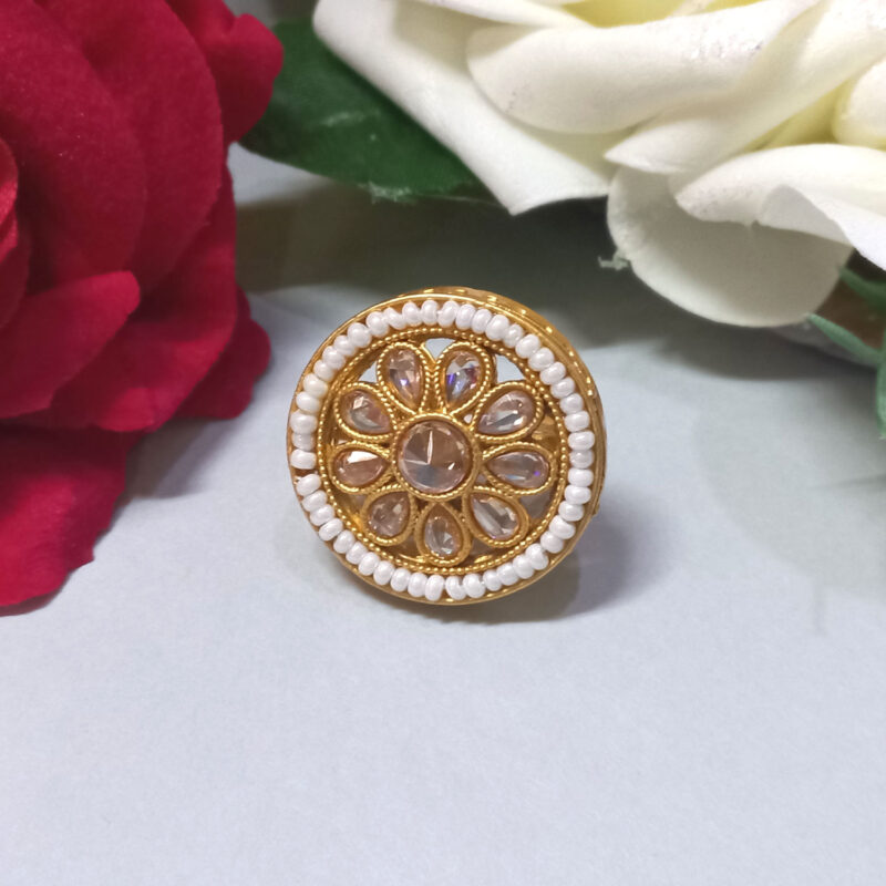 Polki Diamond Matte Gold Plated Ring for Women