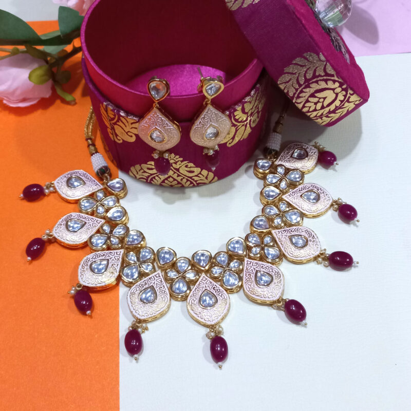 Kundan Wedding Wear Necklace Set for Women - Baby Pink