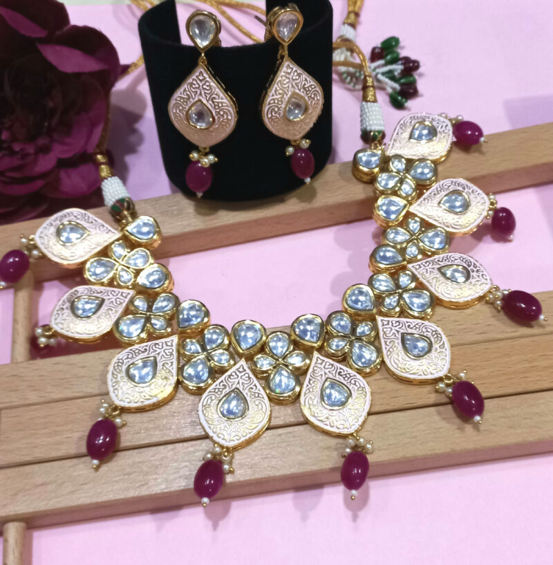 Kundan Wedding Wear Necklace Set for Women - Baby Pink