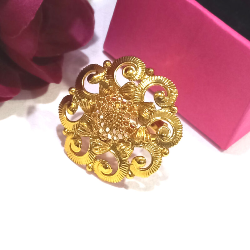Antique Golden Plated Floral Temple Finger Ring for Women