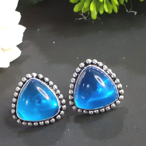 Blue Stone Oxidised Silver Stud Earring