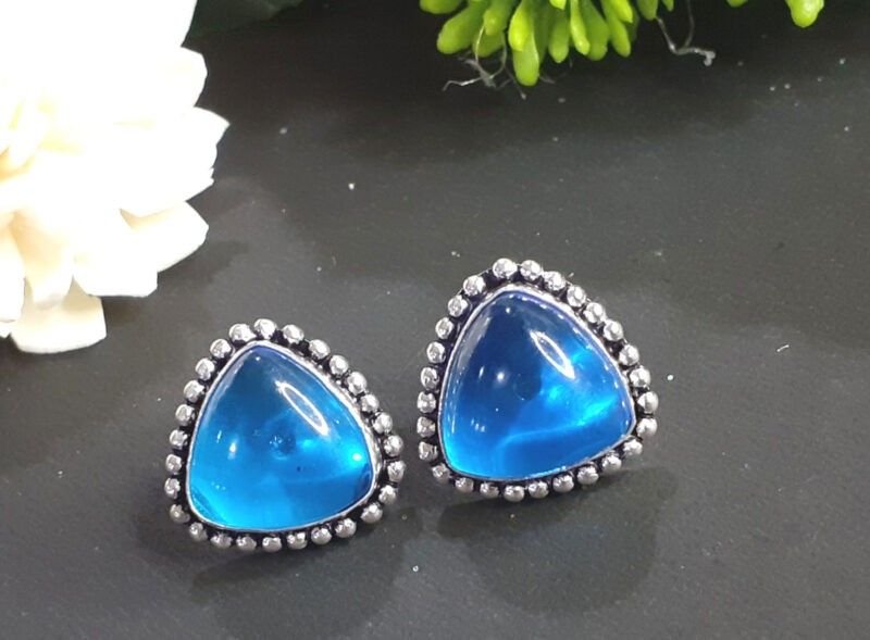 Blue Stone Oxidised Silver Stud Earring