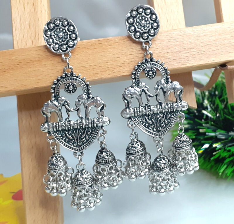 Oxidised Silver Ghungroo Jhumki Earring
