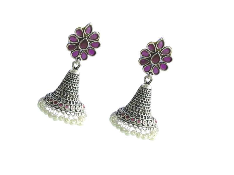 Ethnic Oxidised Silver Cone Jhumka Earring for Women