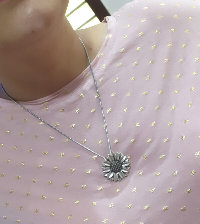 Oxidised Silver Sunflower Chain Pendant