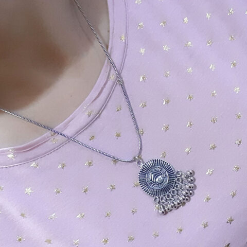 Oxidised Silver Goddess Chain Pendant for Women
