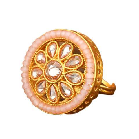 Polki Diamond Studded Matte Gold Plated Ring for Women