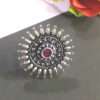 Oxidised Silver Ruby Stone Finger Ring for Women and Girls