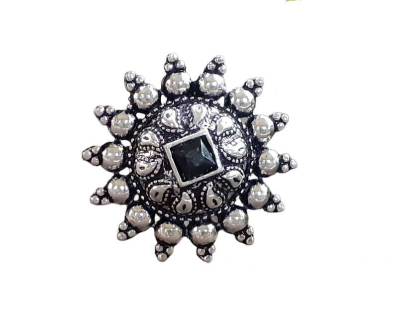 Stylish Oxidised Silver Black Stone Adjustable Finger Ring for Women