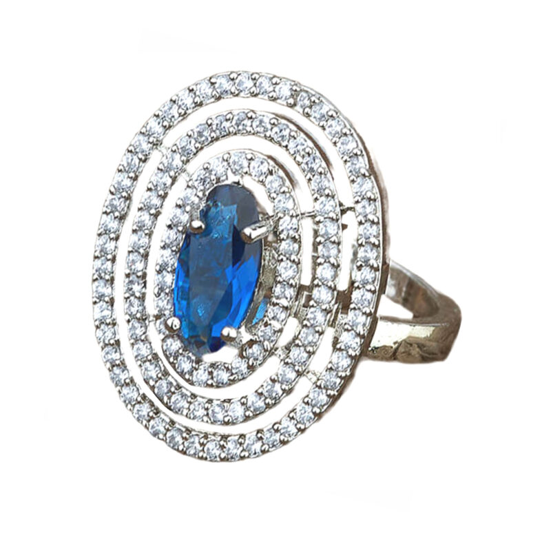 CZ Stylish Oval Blue Stone Ring