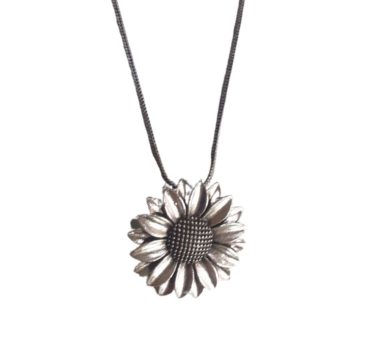 Oxidised Silver Sunflower Chain Pendant