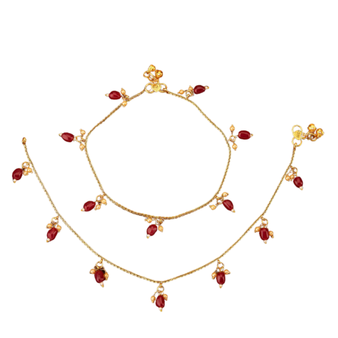Antique Gold Plated Ruby Payal Set