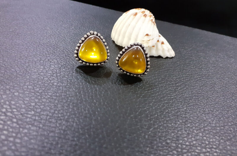 Yellow Stone Oxidised Silver Stud Earring