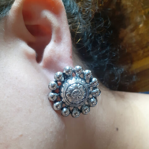 Oxidised Silver Big Stud Earring