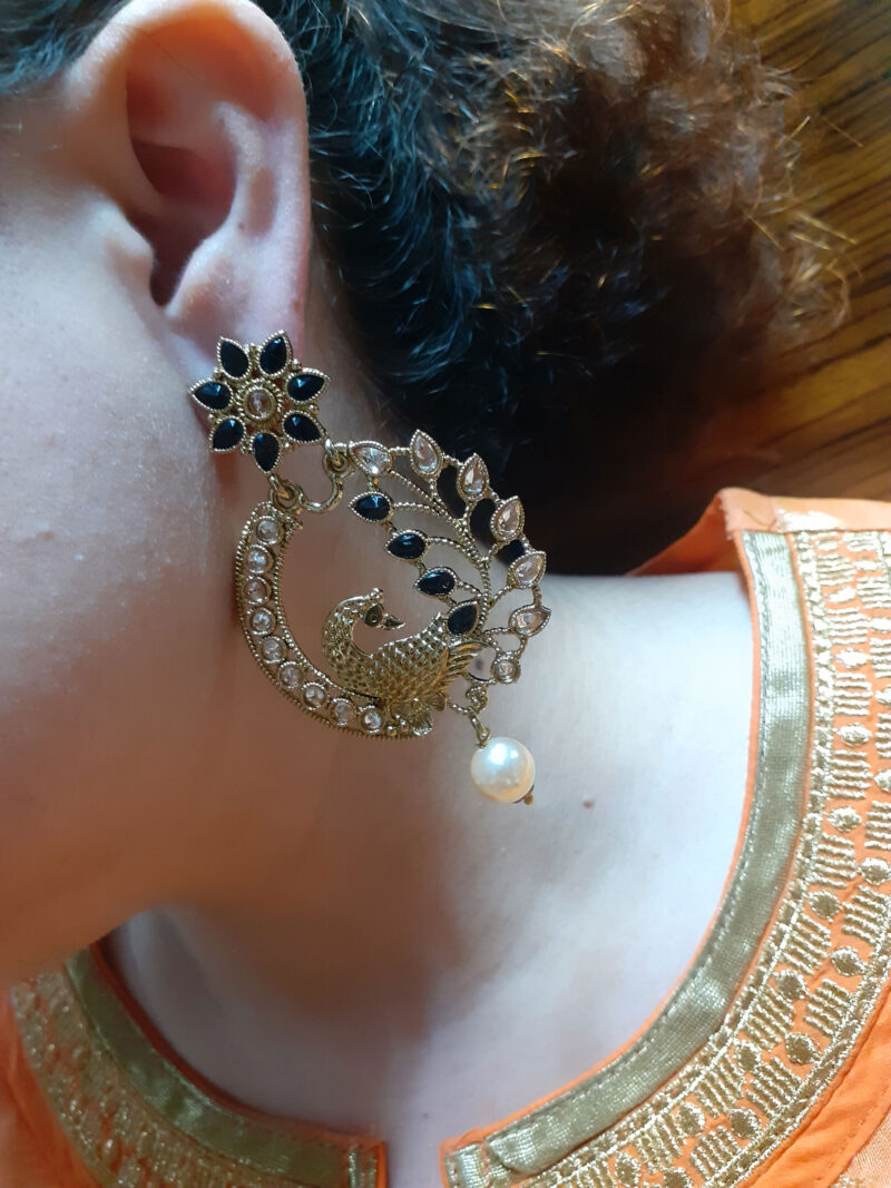 Peacock Black Earring in Mehandi Gold Plating
