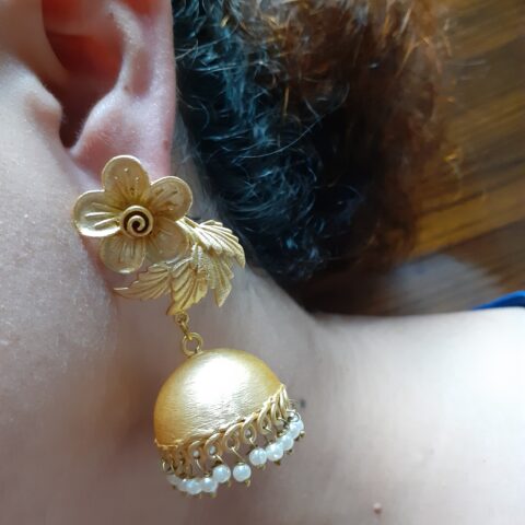 Floral Matte Golden Jhumka Earring
