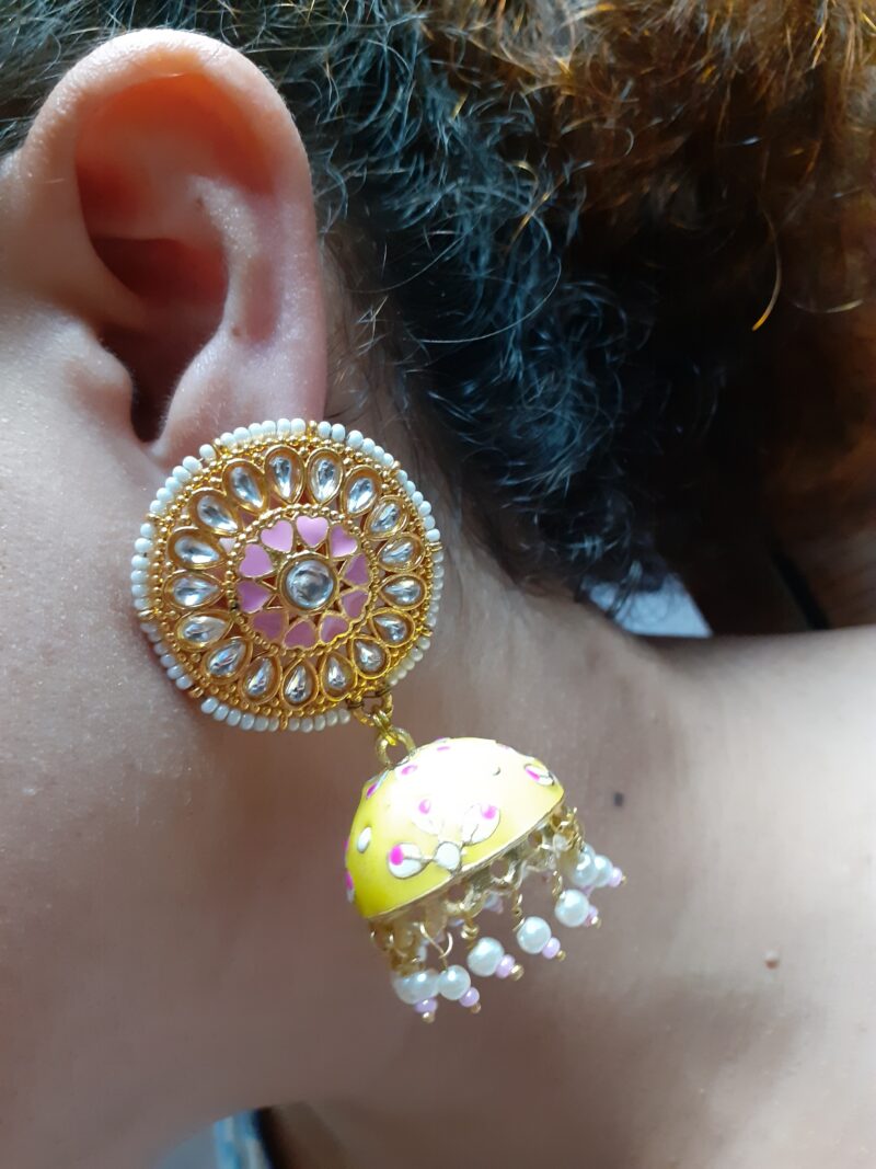 Meenakari Yellow Jhumka Earring