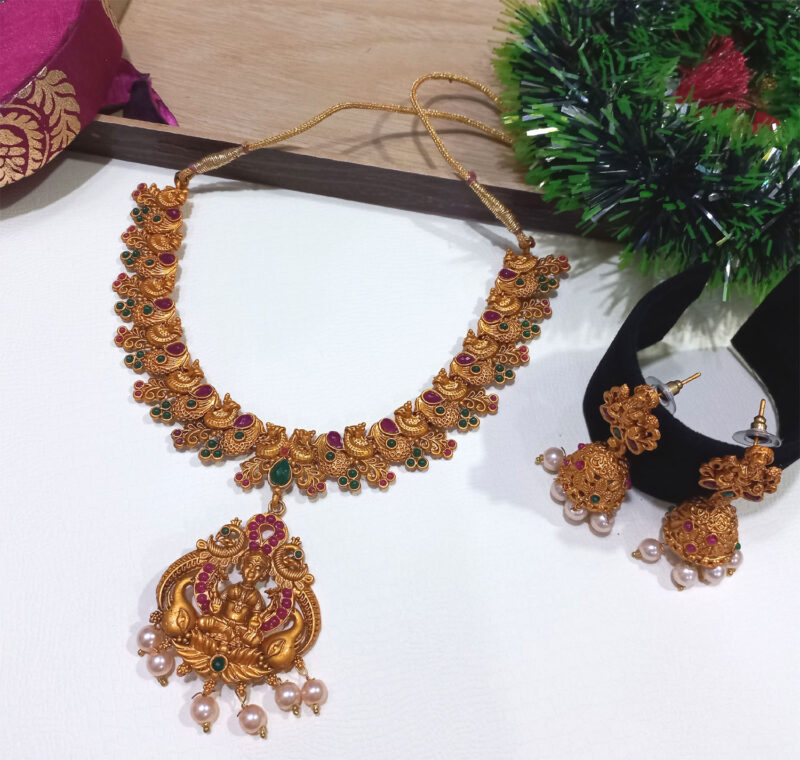 Goddess Laxmi Necklace Set with Jhumki Earring
