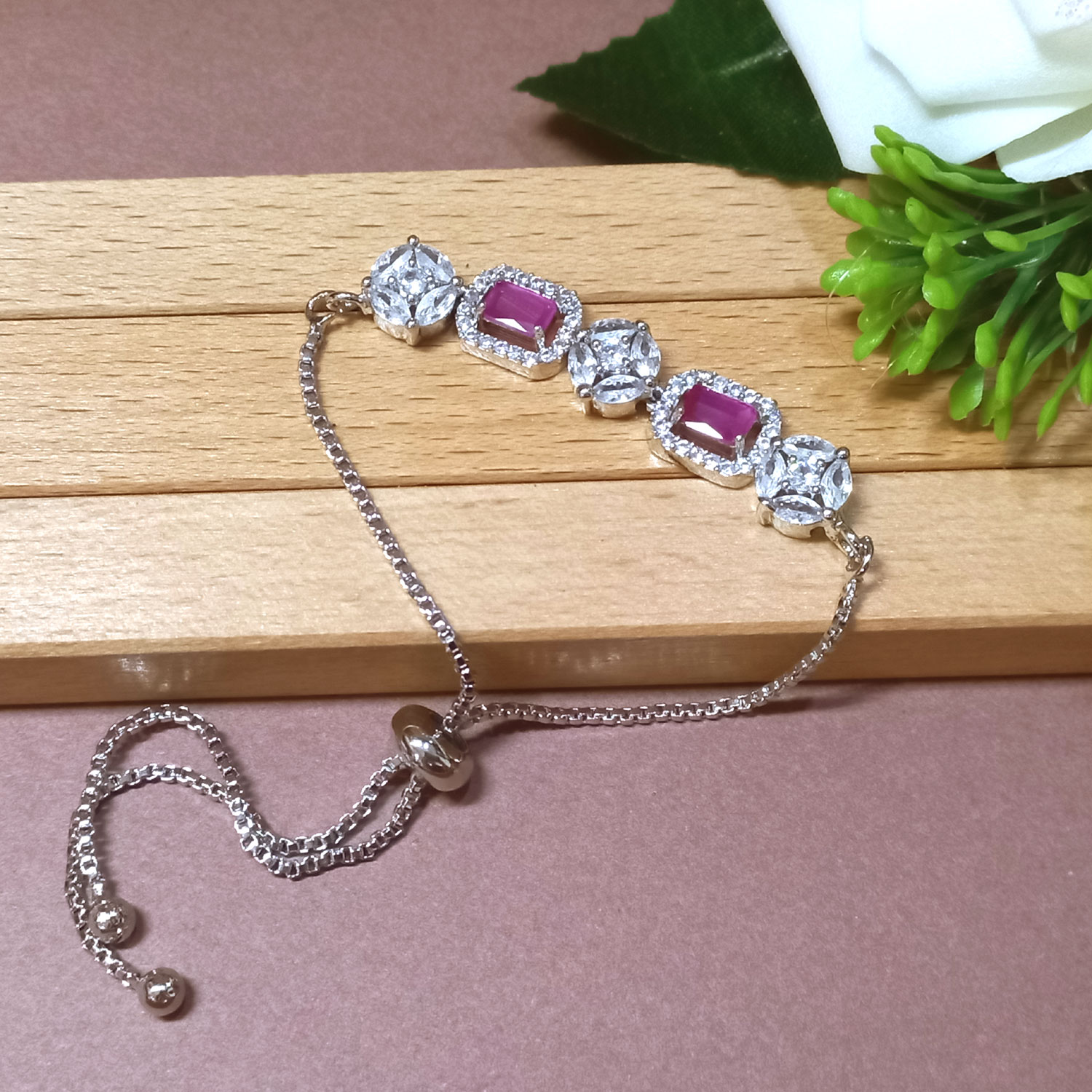 Ruby Stone AD Chain Bracelet  Mrigangi