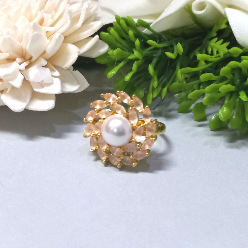 CZ Floral Pink Ring in Gold Plating